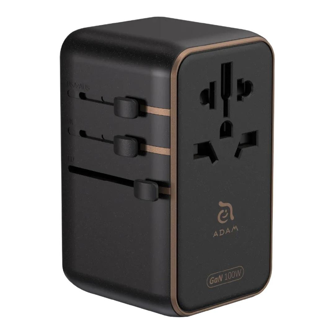 Adam Elements T100L 100W Universal Travel Adapter with Built-In Type-C Cable Black APAADT100LBK