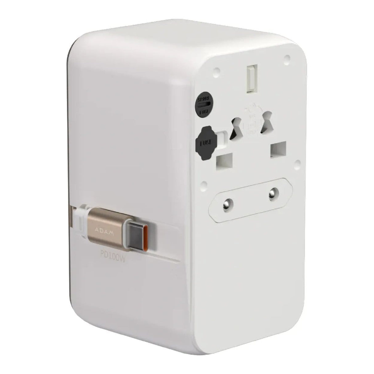 Adam Elements T100L 100W Universal Travel Adapter with Built-In Type-C Cable White APAADT100LWH