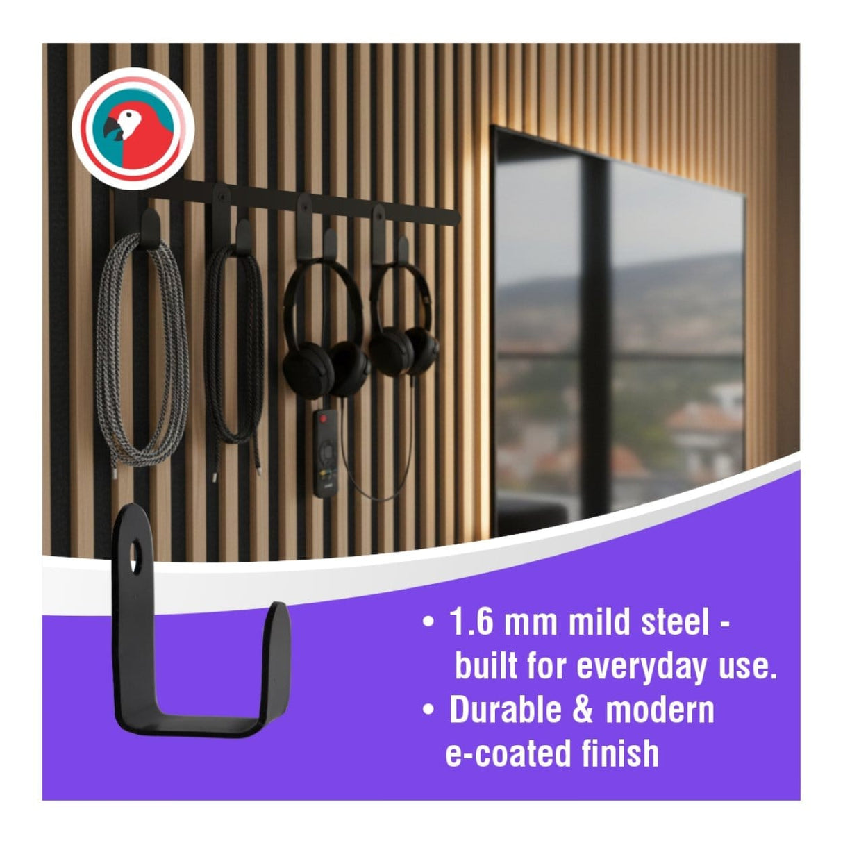 Parrot APH001 Slatted Panel Single Steel Wall Coat Hook