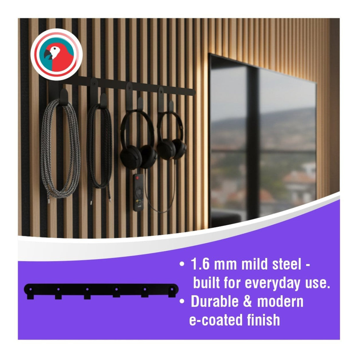Parrot APH002 Slatted Panel Multi-Hook Steel Wall Rail Bracket