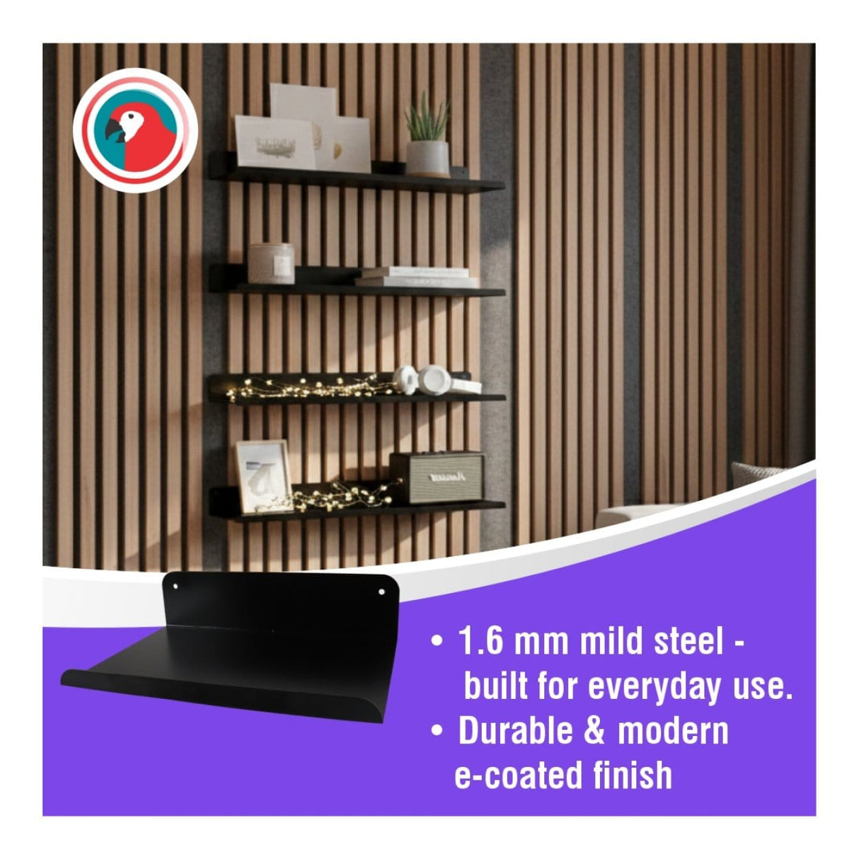 Parrot APS2530 Slatted Panel 300mm Steel Wall Shelf