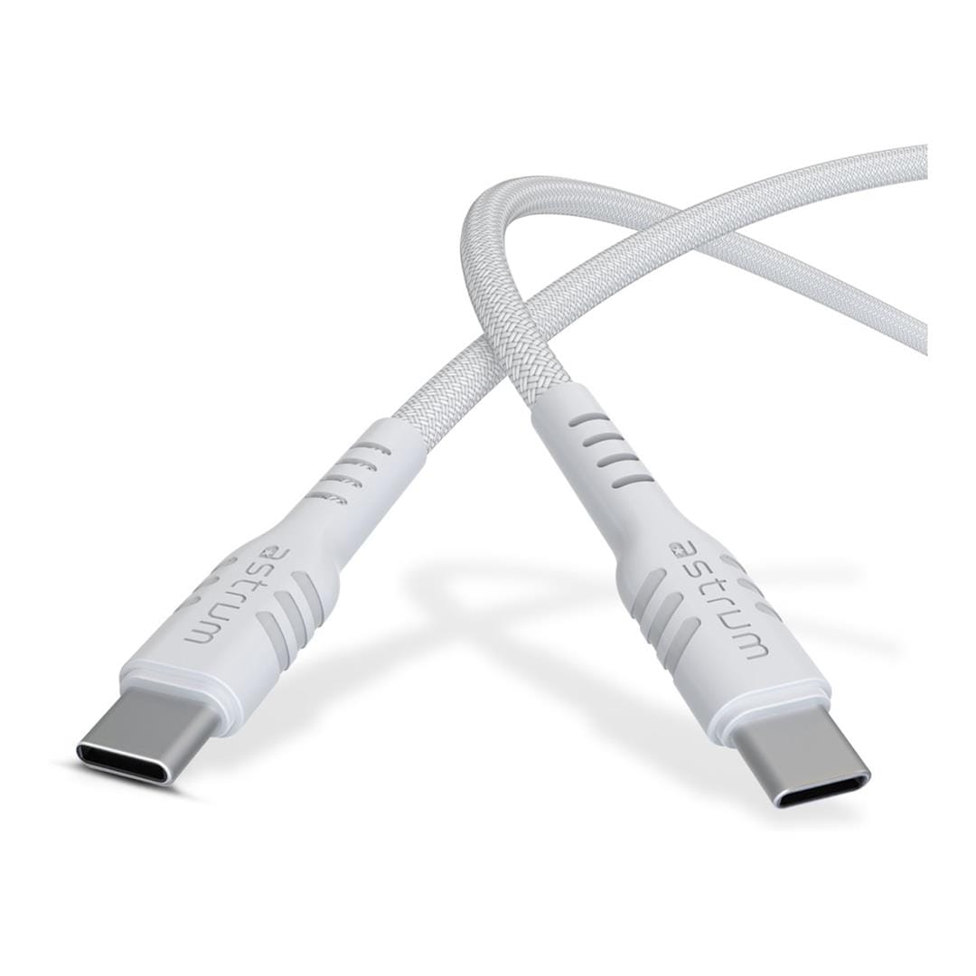 Astrum 2m UCC240B 240W USB-C Braided Charging Cable White AUCC24020BW