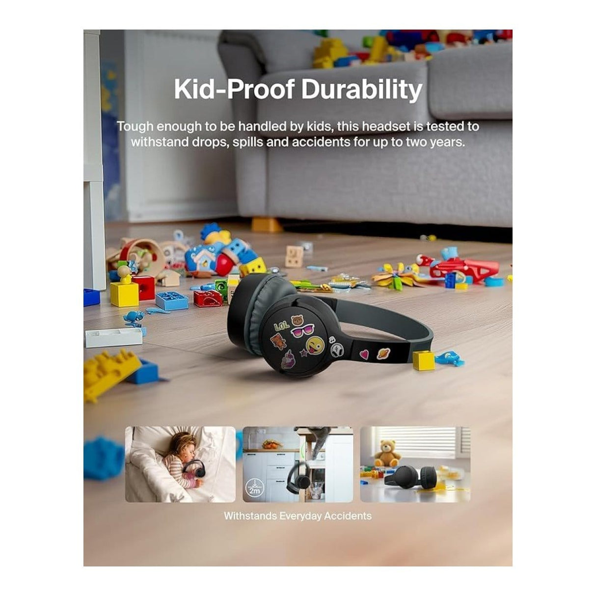 Belkin Soundform Mini Kids Wireless Headphones Black with Case AUD001HQBKV3CS