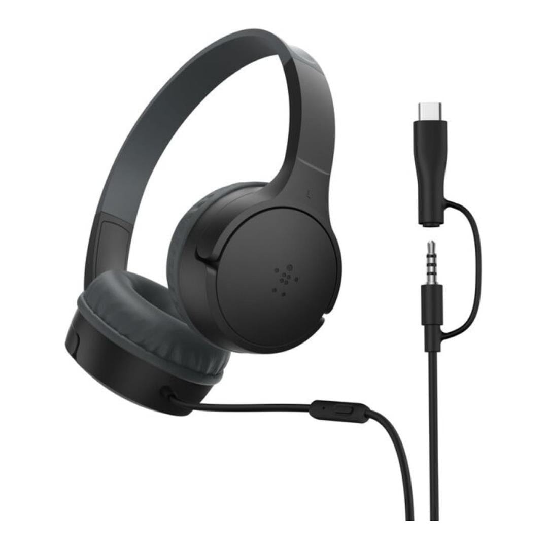 Belkin SoundForm 3.5mm Mini Wired On-Ear USB-C Headphones for Kids Black AUD010HQBK