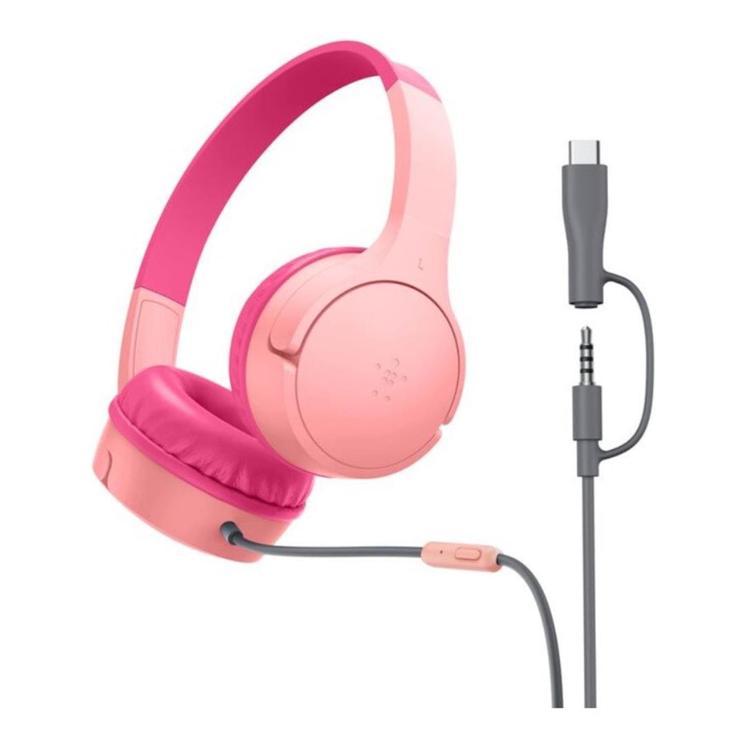 Belkin SoundForm 3.5mm Mini Wired On-Ear USB-C Headphones for Kids Pink AUD010HQPK