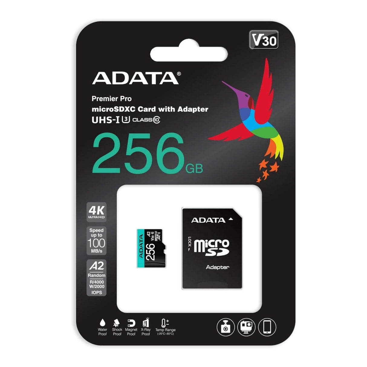 ADATA Premier Pro 256GB UHS-I Class 10 MicroSDXC Memory Card AUSDX256GUI3V30SA2-RA1