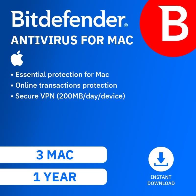 Bitdefender Anti-Virus for Mac 3 Device 1-Year Subscription Download
