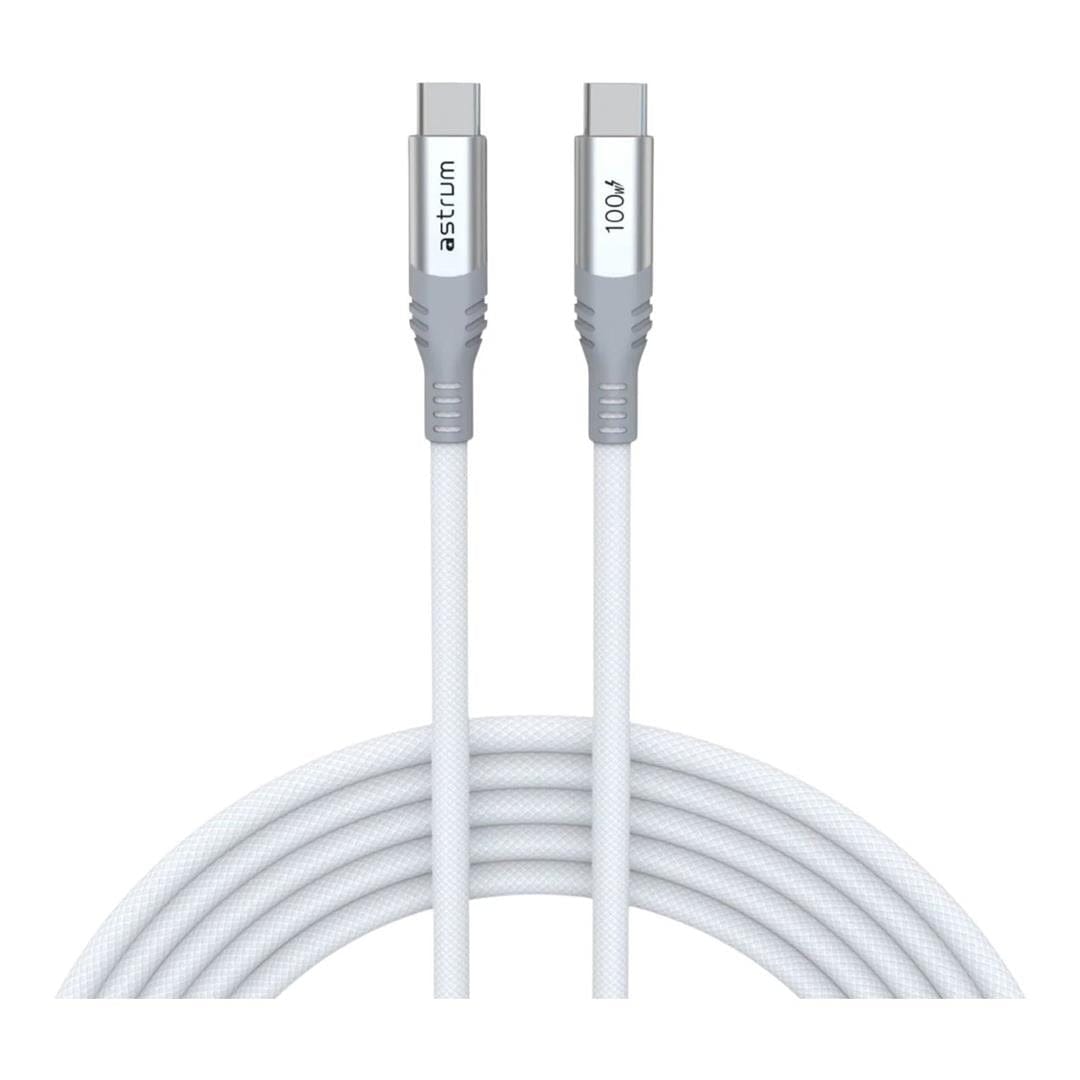 Astrum VMCC100 2m Braided 100W USB-C Male to Male Cable White AVMCC10020W