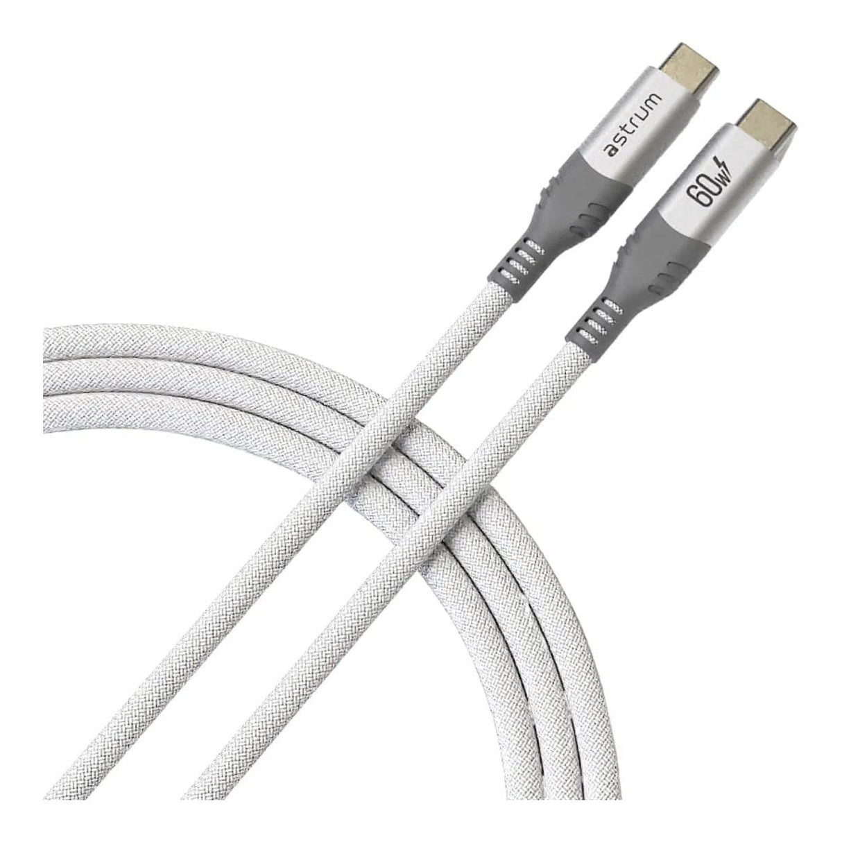 Astrum VMCC60 2m Braided 60W USB-C Male to Male Cable White AVMCC6020W