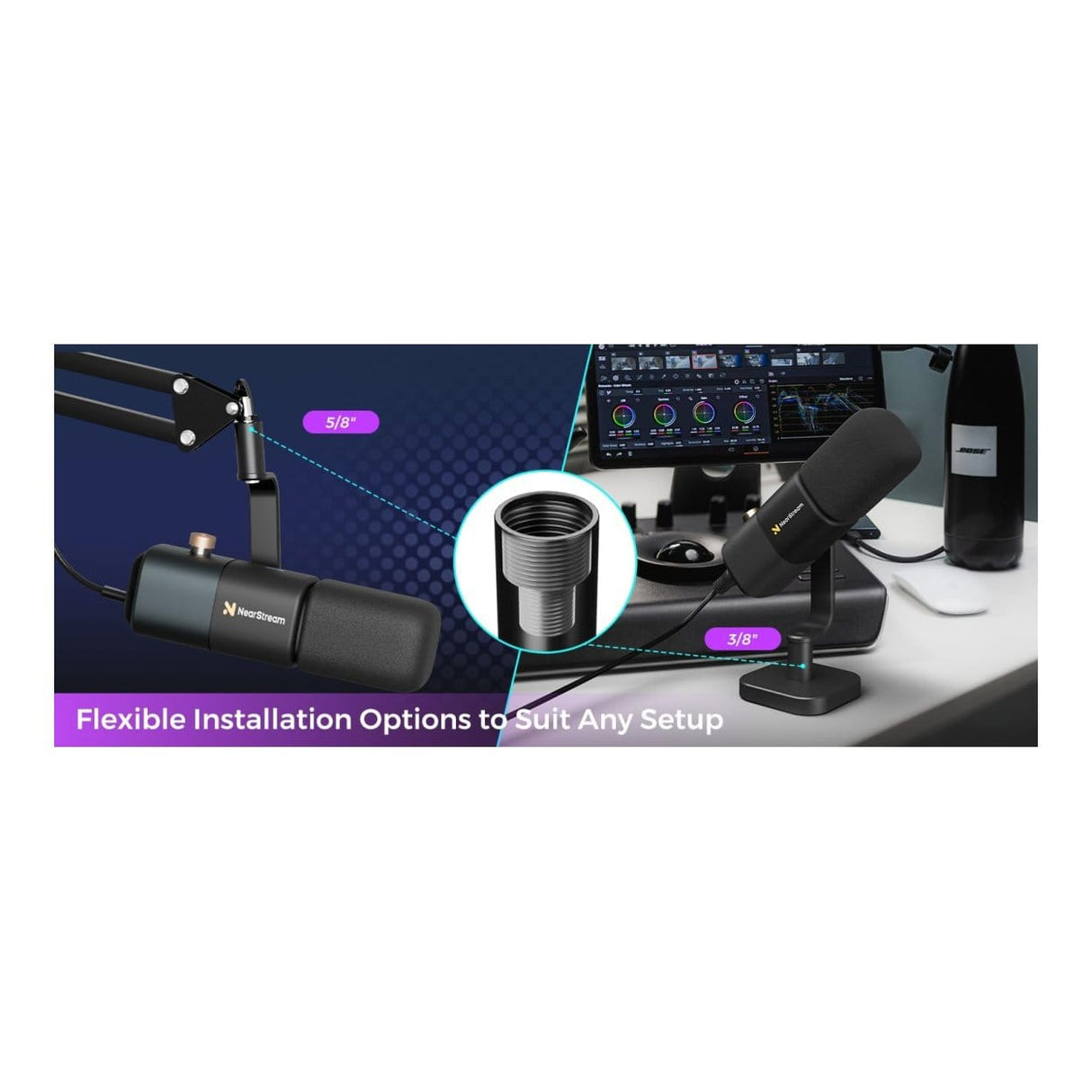 NearStream AM10X-P Studio AI Noise-Canceling Dynamic Microphone with Boom Arm