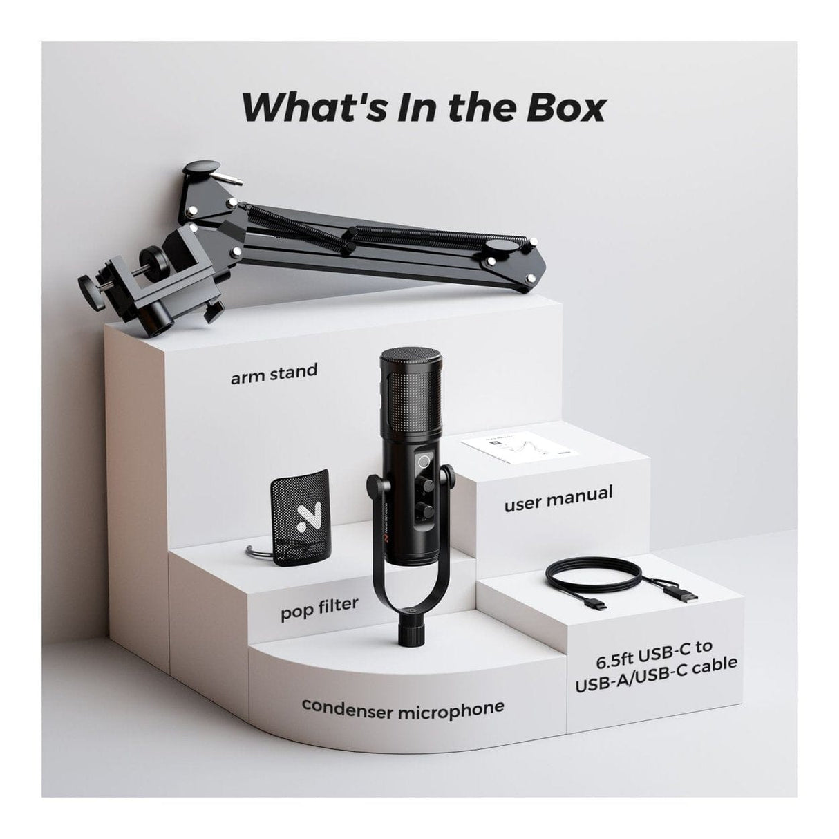 NearStream AM30U AI Noise-Canceling Condenser Microphone with Boom Arm