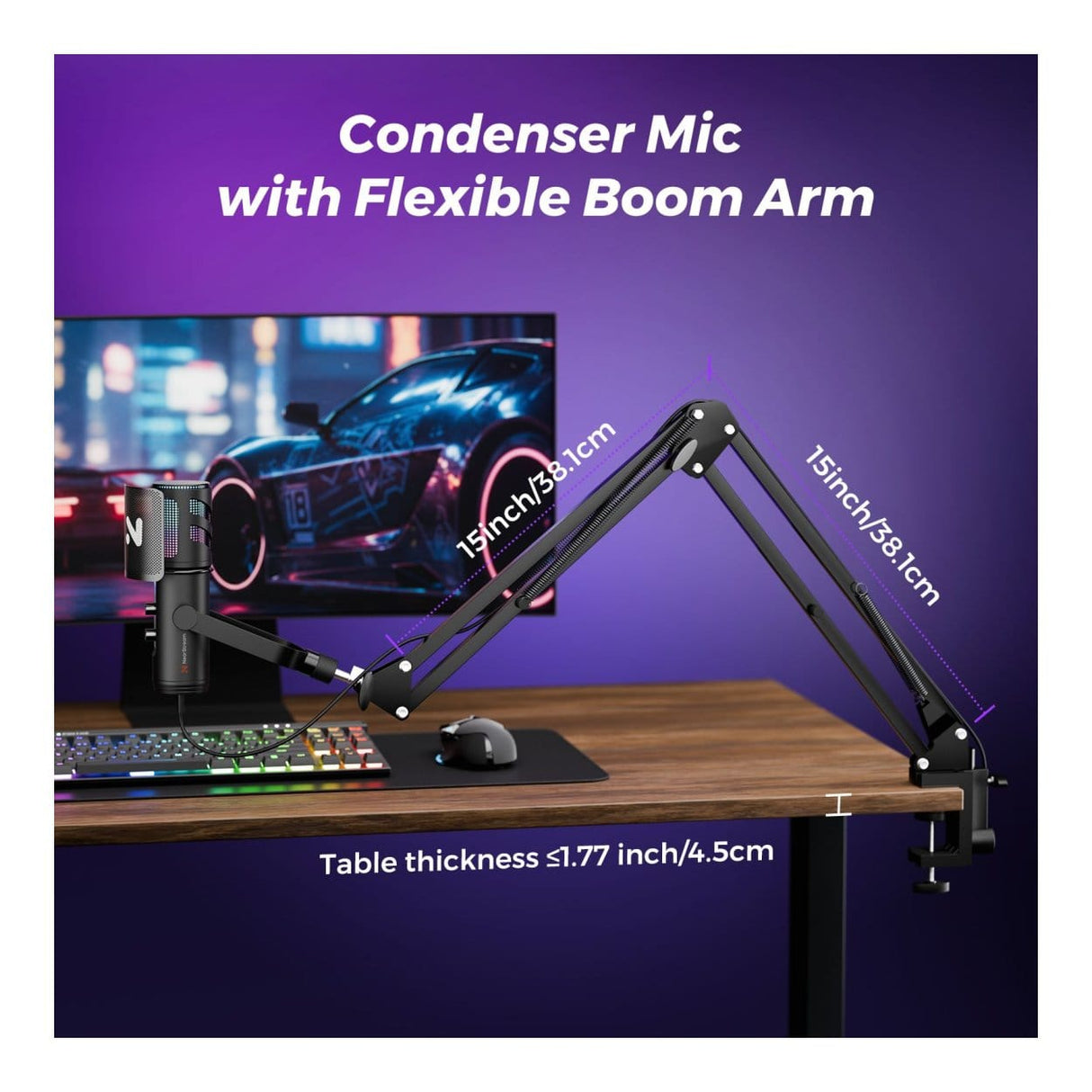 NearStream AM30U AI Noise-Canceling Condenser Microphone with Boom Arm