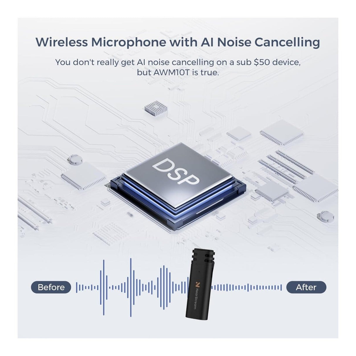 NearStream AWM10T-P AI Noise-Canceling Mini Wireless Microphones