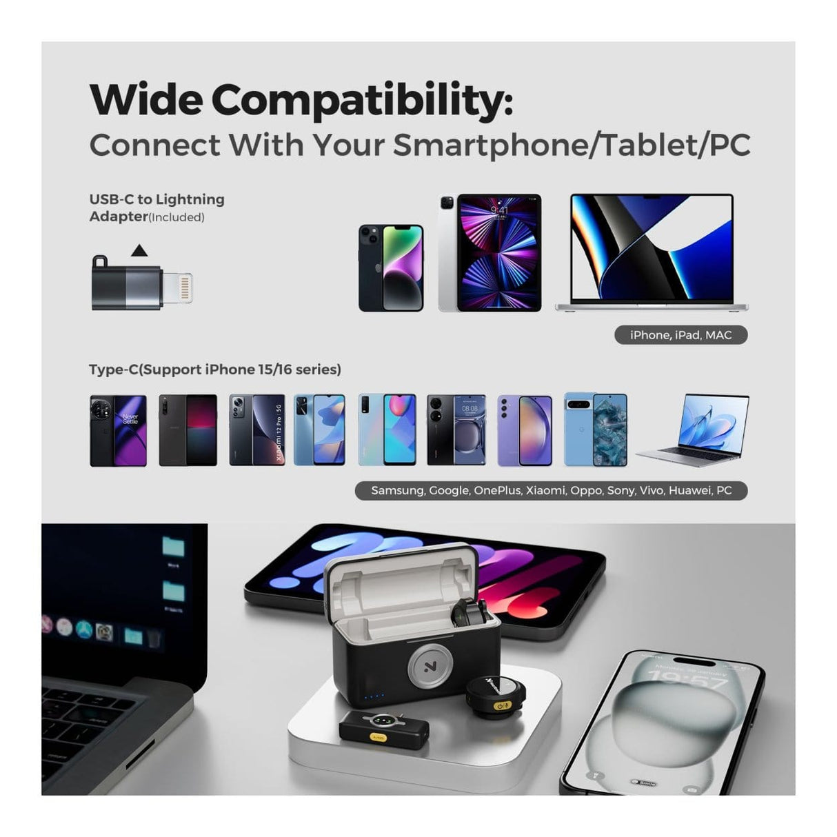 NearStream AWM25T AI Noise-Canceling All-In-One Lavalier Wireless Microphone Kit