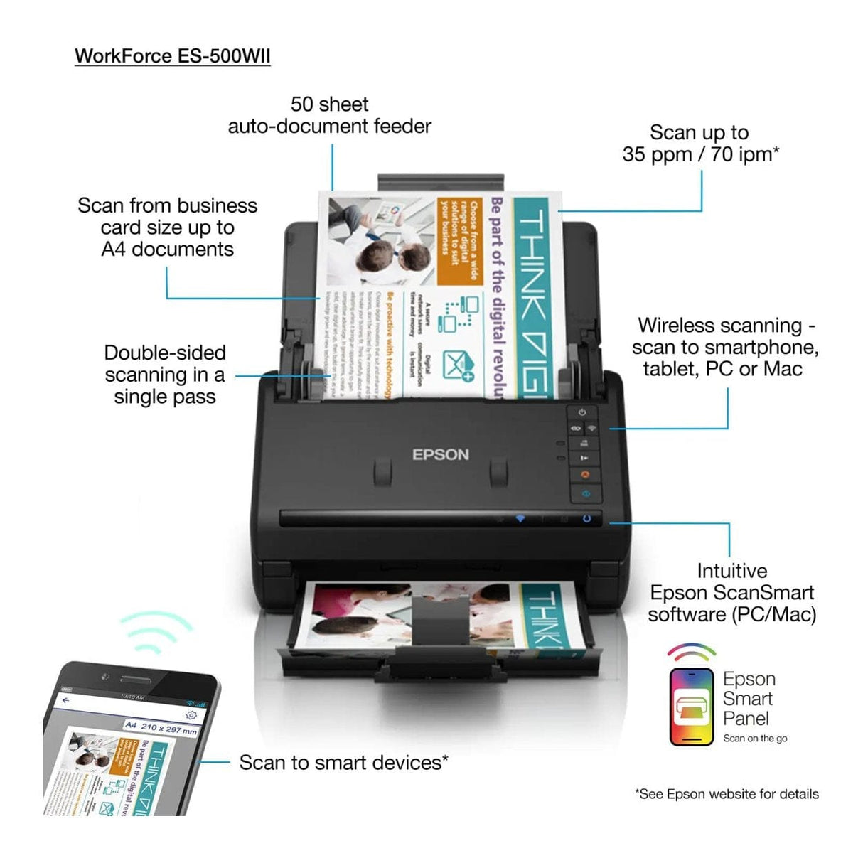 Epson Workforce Es-500wii A4 Scanner B11B263401BA