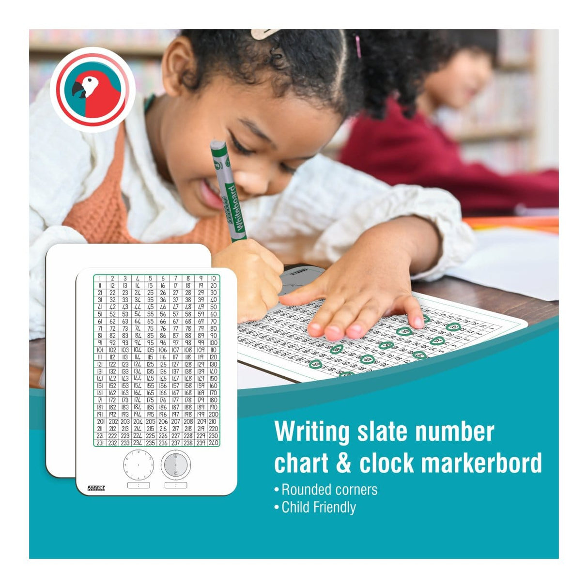 Parrot 297x210mm Tens Writing Slate Number Chart and Clock Markerboard BD1002D