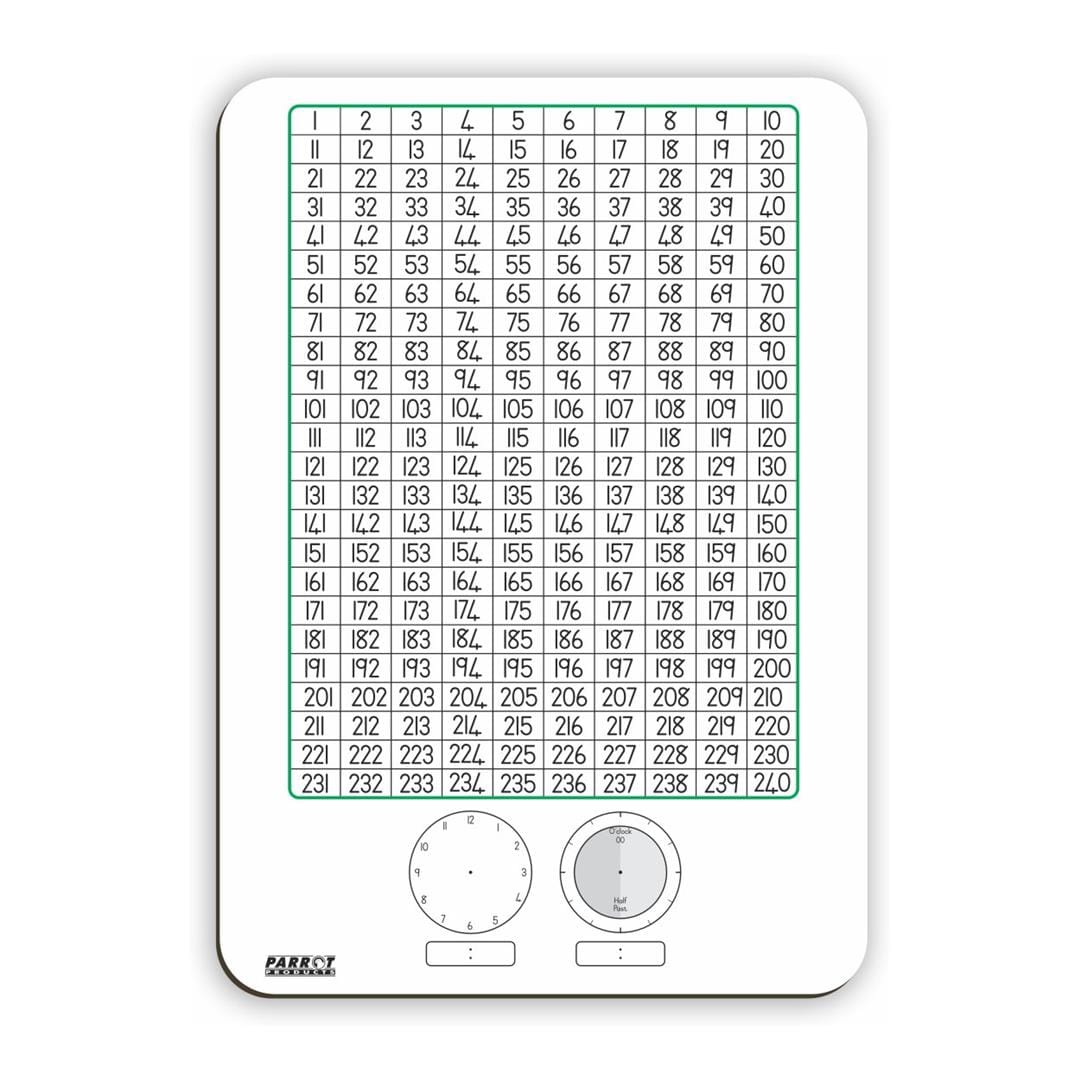 Parrot 297x210mm Tens Writing Slate Number Chart and Clock Markerboard BD1002D