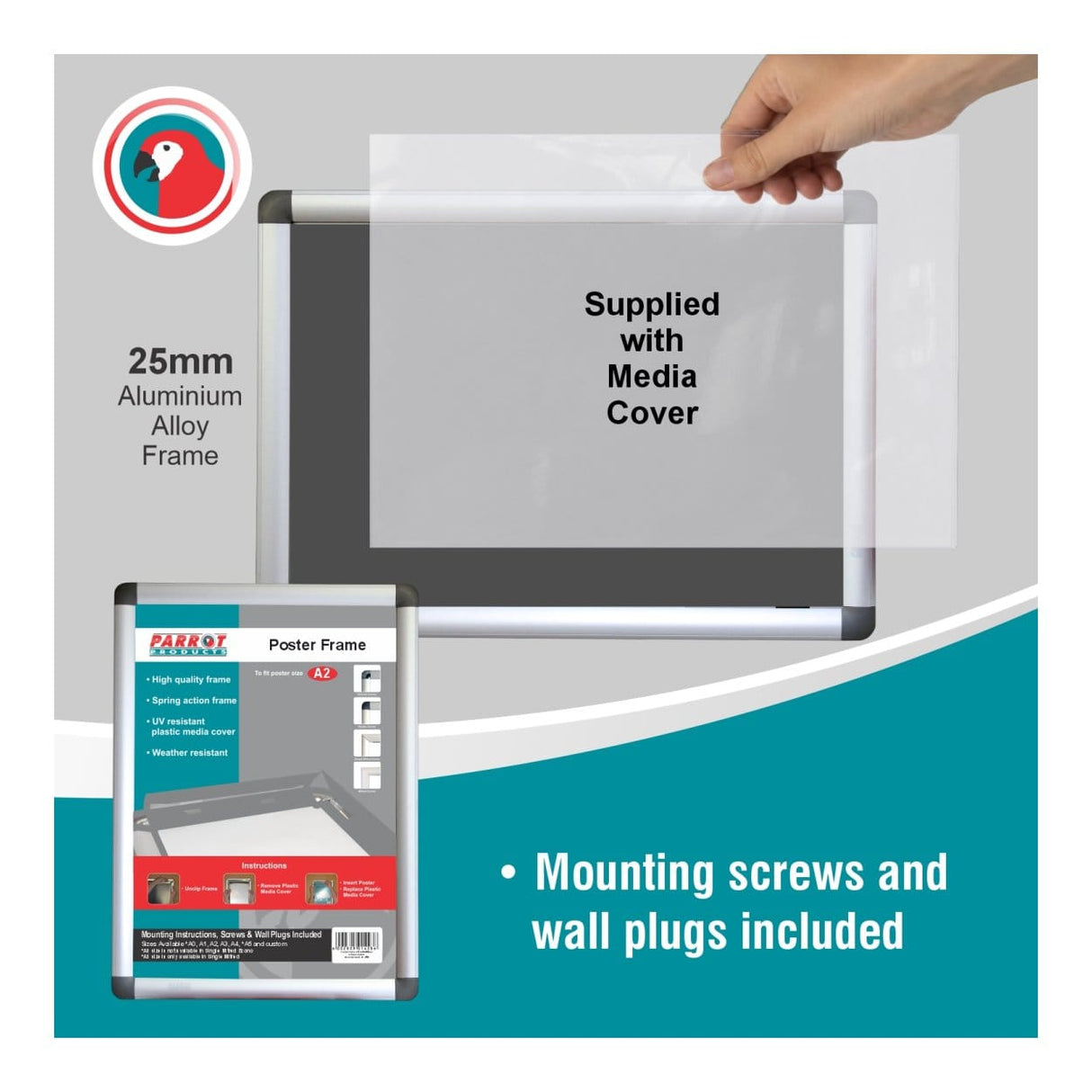 Parrot Poster Frame A2 655x480mm Plastic Corner BG3102