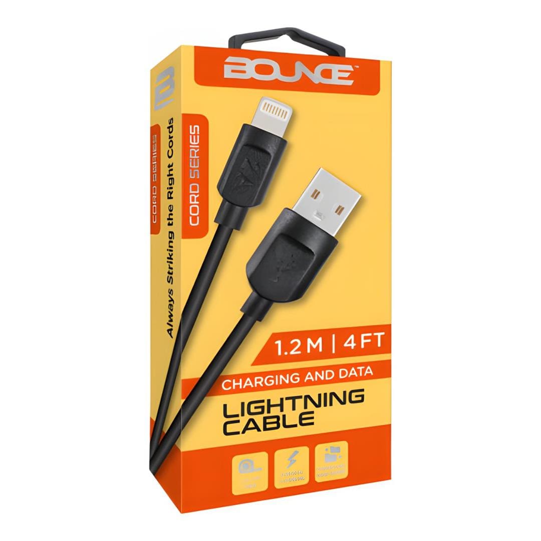 Bounce 1.2m Cord Series USB-A to Lightning Cable Black BO-20005-BK(V1)