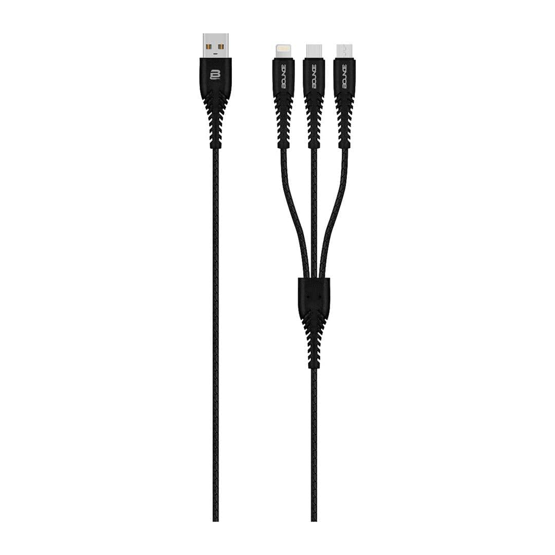 Bounce Cord Series 1m 3-in-1 Charge Cable - Black BO-20010-BK