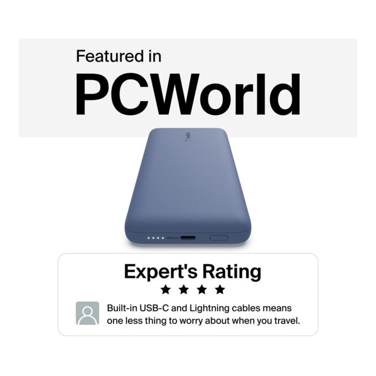 Belkin BoostCharge Plus 10000mAh USB-C Power Bank with Integrated Cables Powerbank - Blue BPB006BTBLU