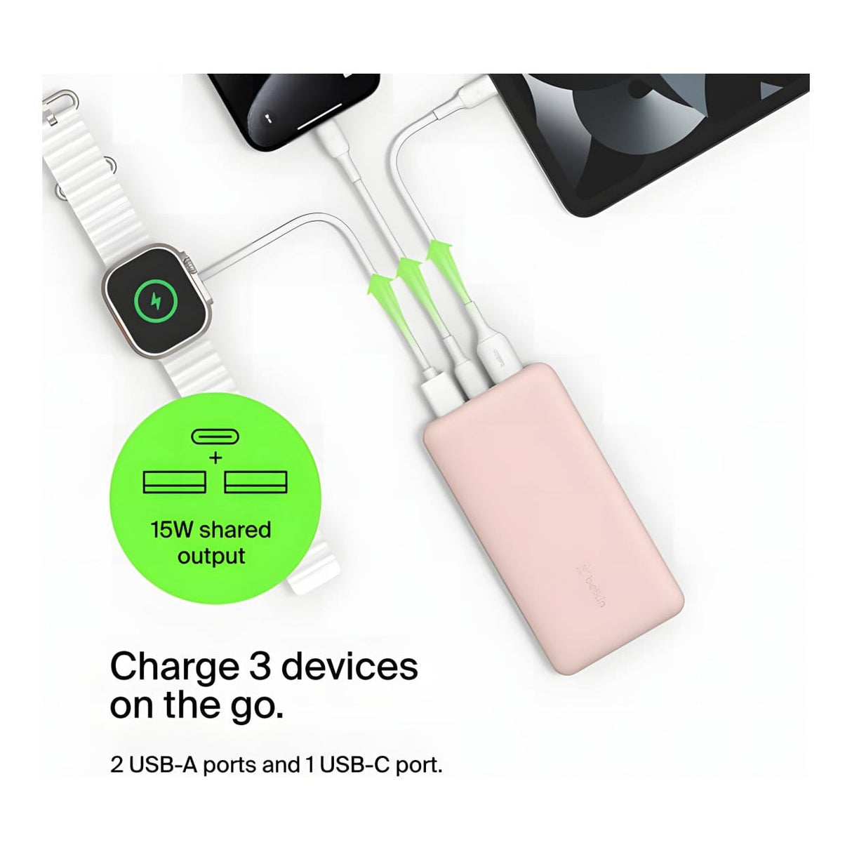 Belkin BoostCharge USB-C 15W 10,000mAh Power Bank - Rose Gold BPB011BTRG
