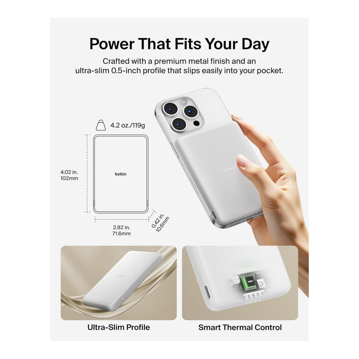 Belkin BoostCharge 5000mAh Slim Magnetic Powerbank White BPD010HQWH