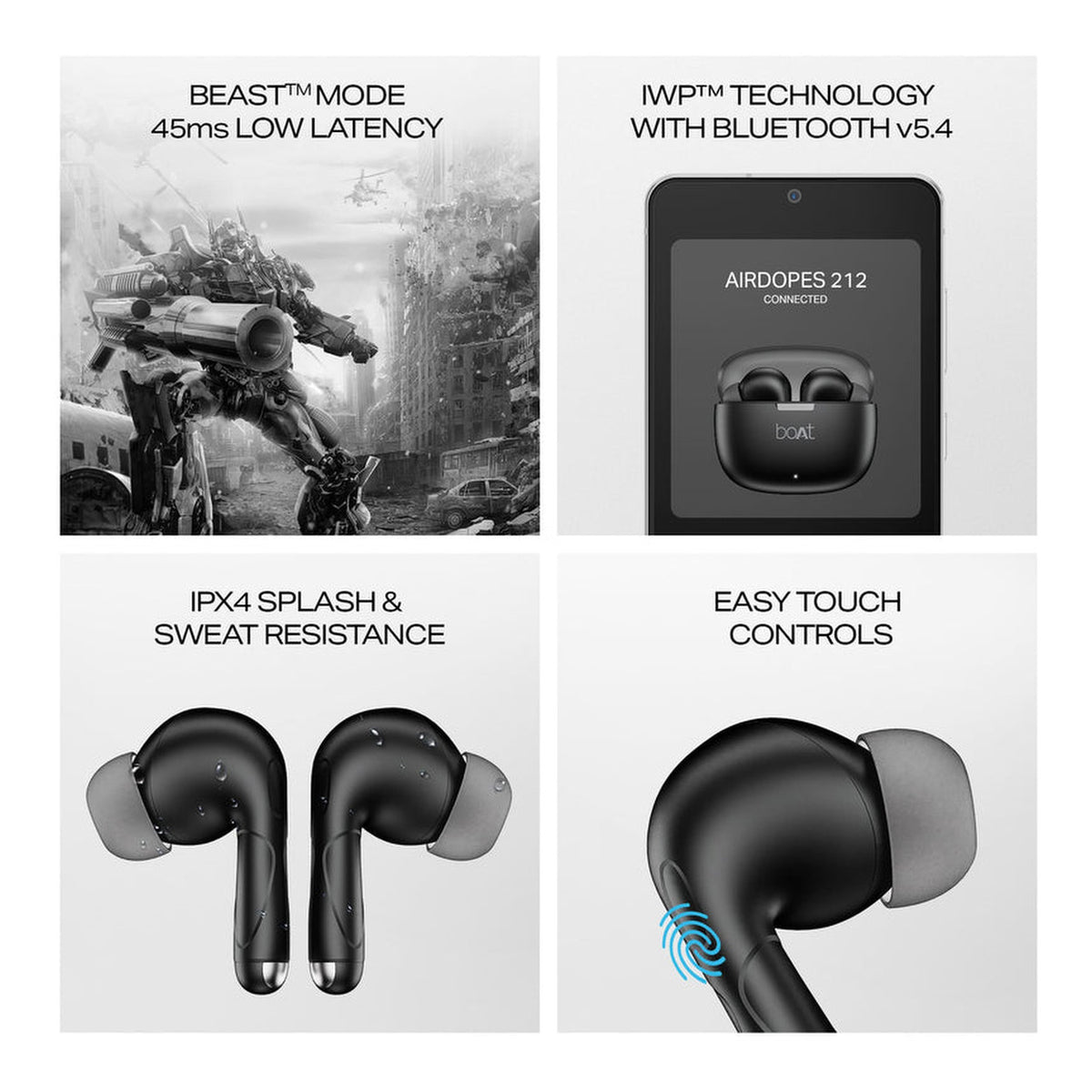 boAt Airdopes 212 Wireless Earbuds - Noir Black BT-TWS-AIR212-NB