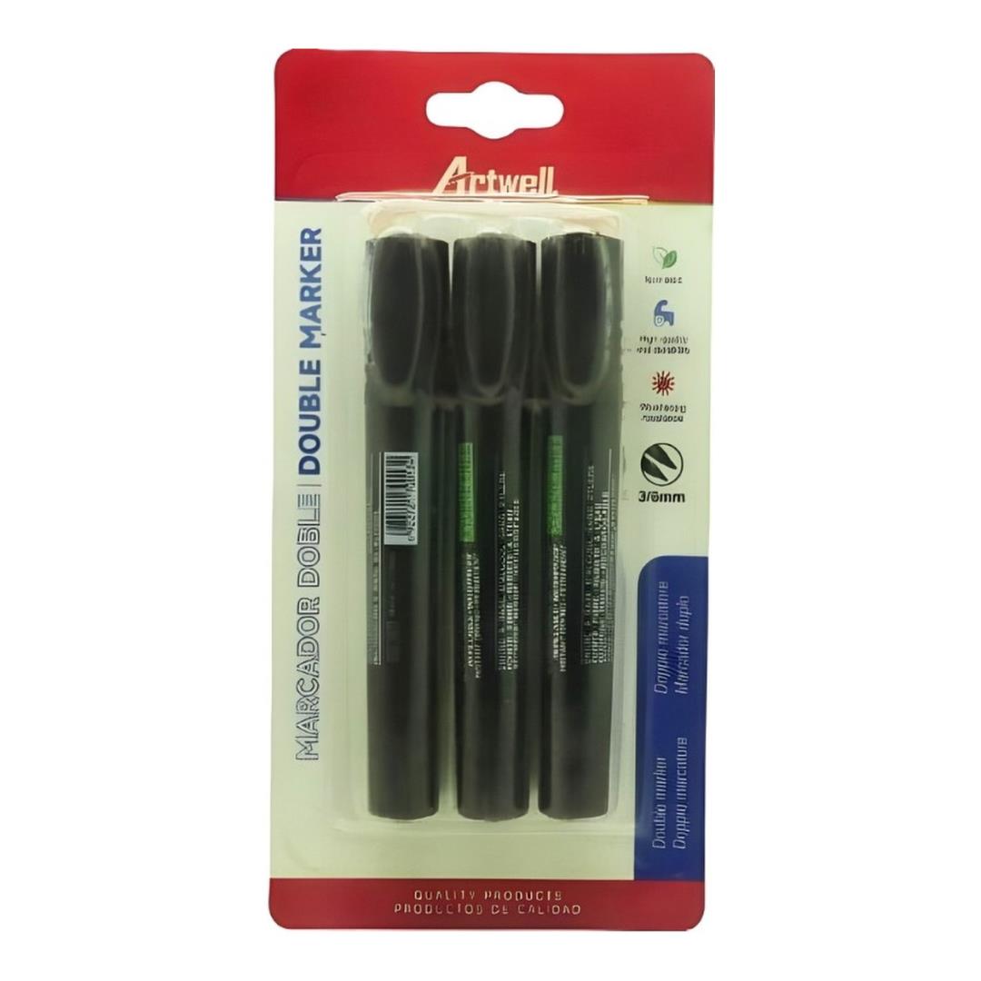 Artwell 3-Pack Dual-Tip Permanent Markers Black BW-S1007-279