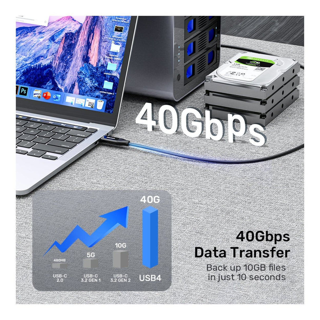 Unitek 2m 40GBPS 240W USB4 USB-C Cable C14100ABK01-2M