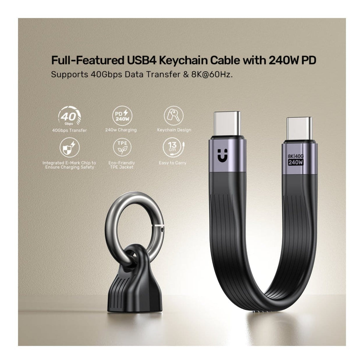 Unitek 240W Type-C USB4 Full-Featured Keychain Cable C14179ABK01-0.13M