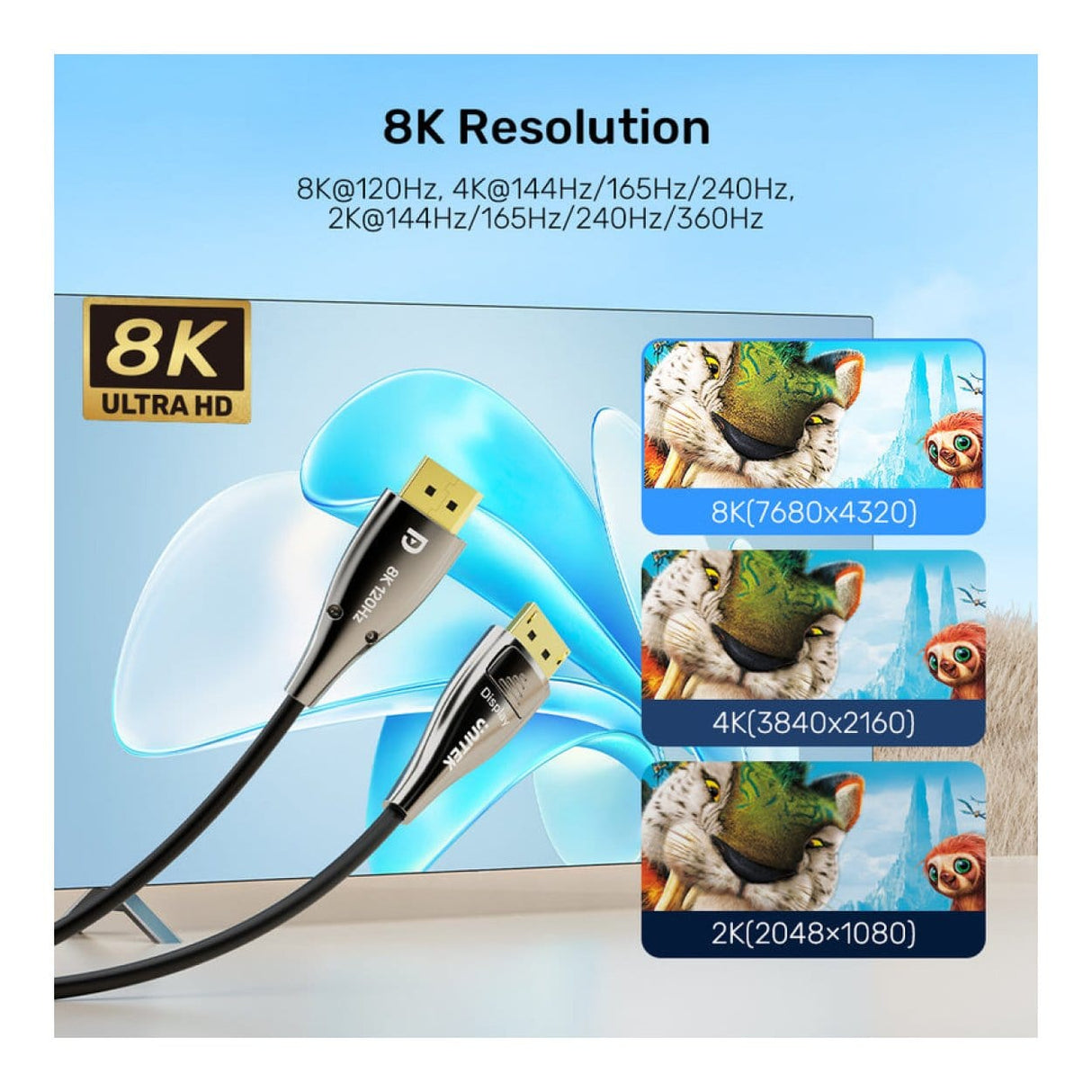 Unitek 8K Fiber Optic DisplayPort Male to Male 2.1 Cable 20m C1631ABK01-20M