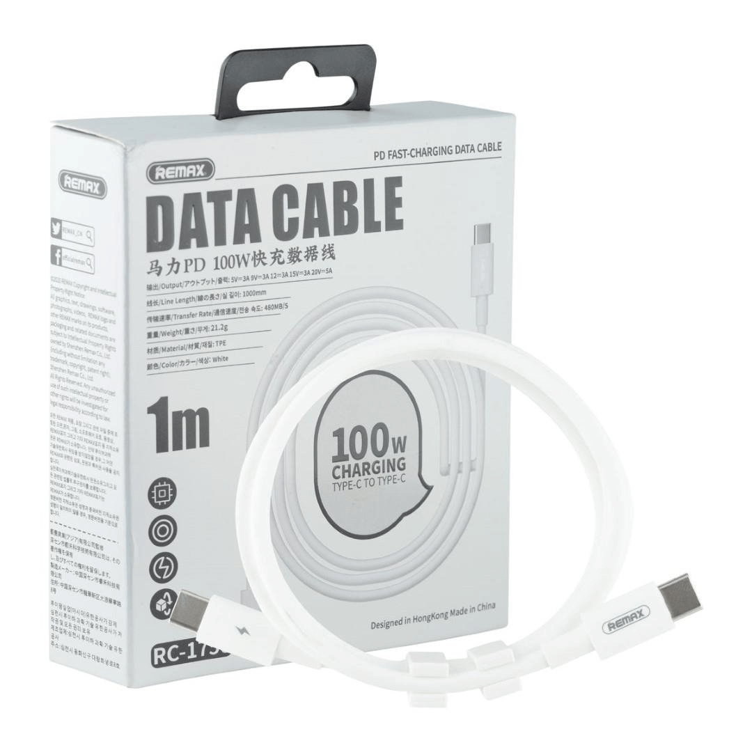 Remax RC-175C 1m USB-C to USB-C Data Cable White CAB-TC-TC-RC-175C-W