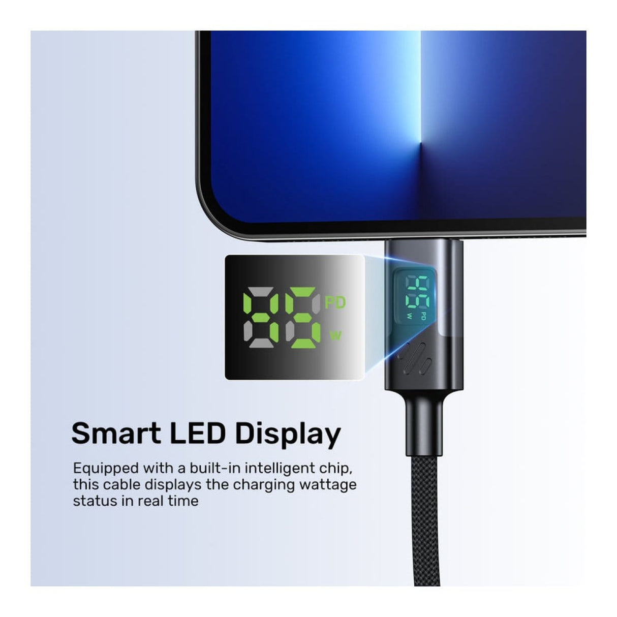 Unitek 1m PD 60W USB-C Charging Cable with LED Display Black CAB-USB2.0-CM-1M