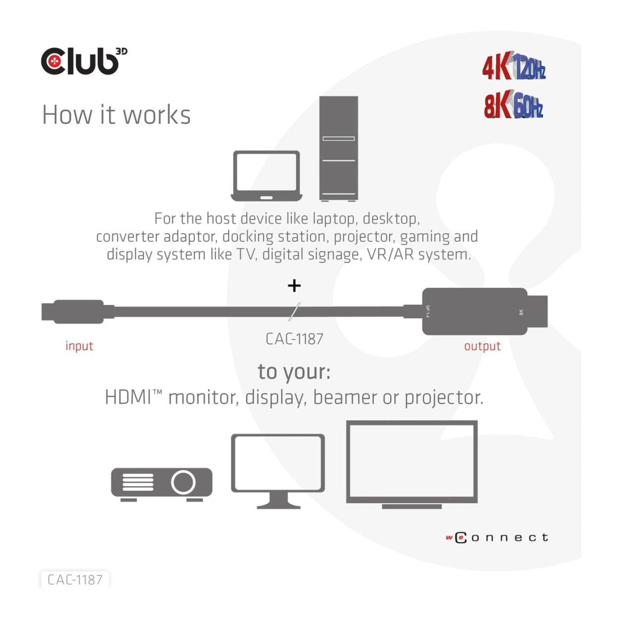 Club 3D 1.8m Mini Display Port 1.4 to HDMI 4K120Hz or 8K60Hz HDR10+ Cable Black CAC-1187