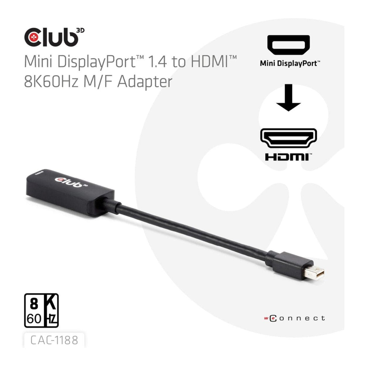 Club 3D Mini DisplayPort 1.4 to HDMI 8K60Hz M/F Adapter Black CAC-1188