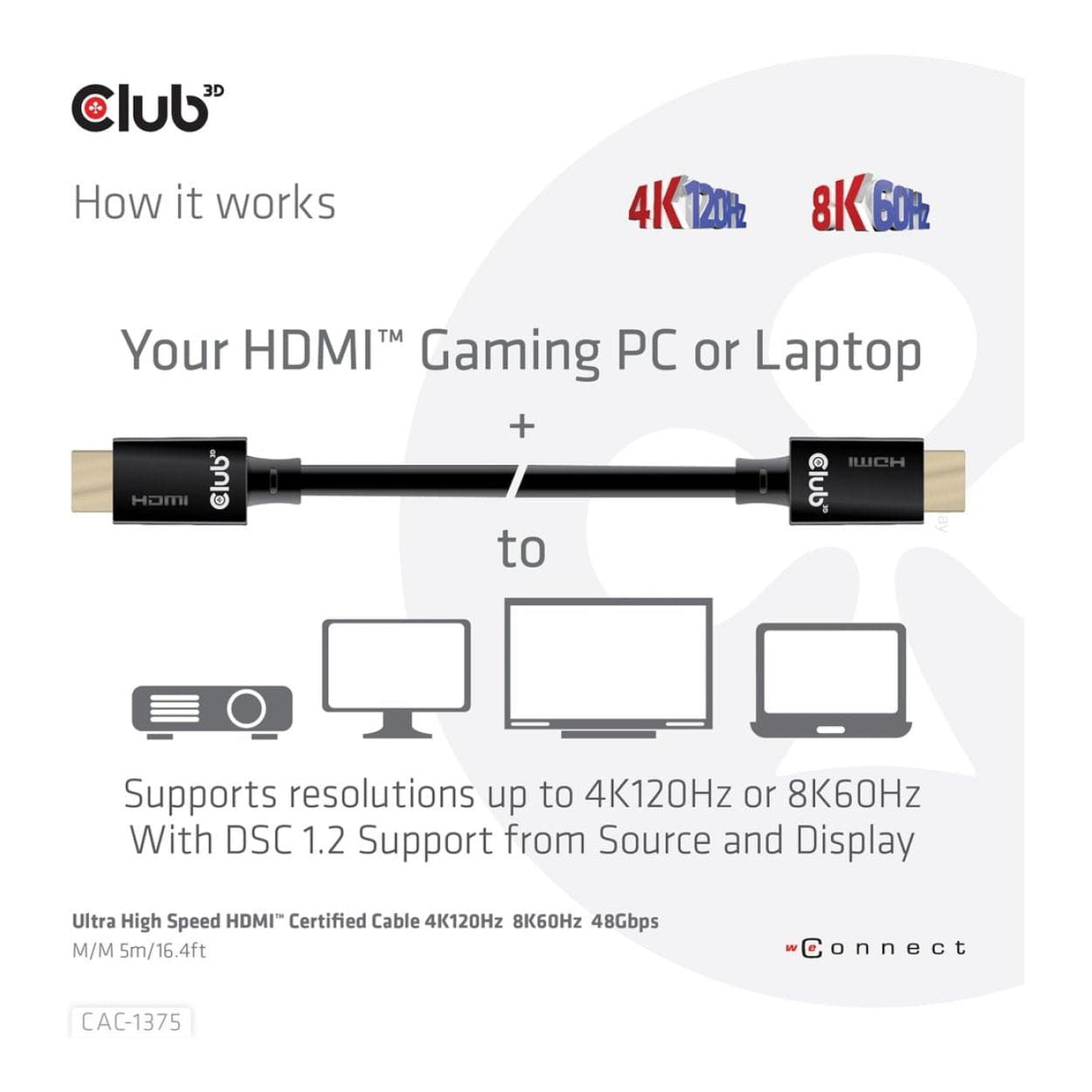 Club 3D 5m Ultra High Speed HDMI Certified Cable CAC-1375
