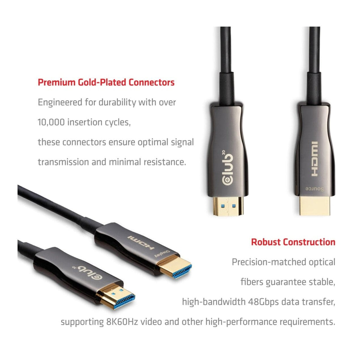 Club 3D 30m 8K 60HZ/4K 120HZ HDMI Hybrid AOC Cable Black CAC-1392