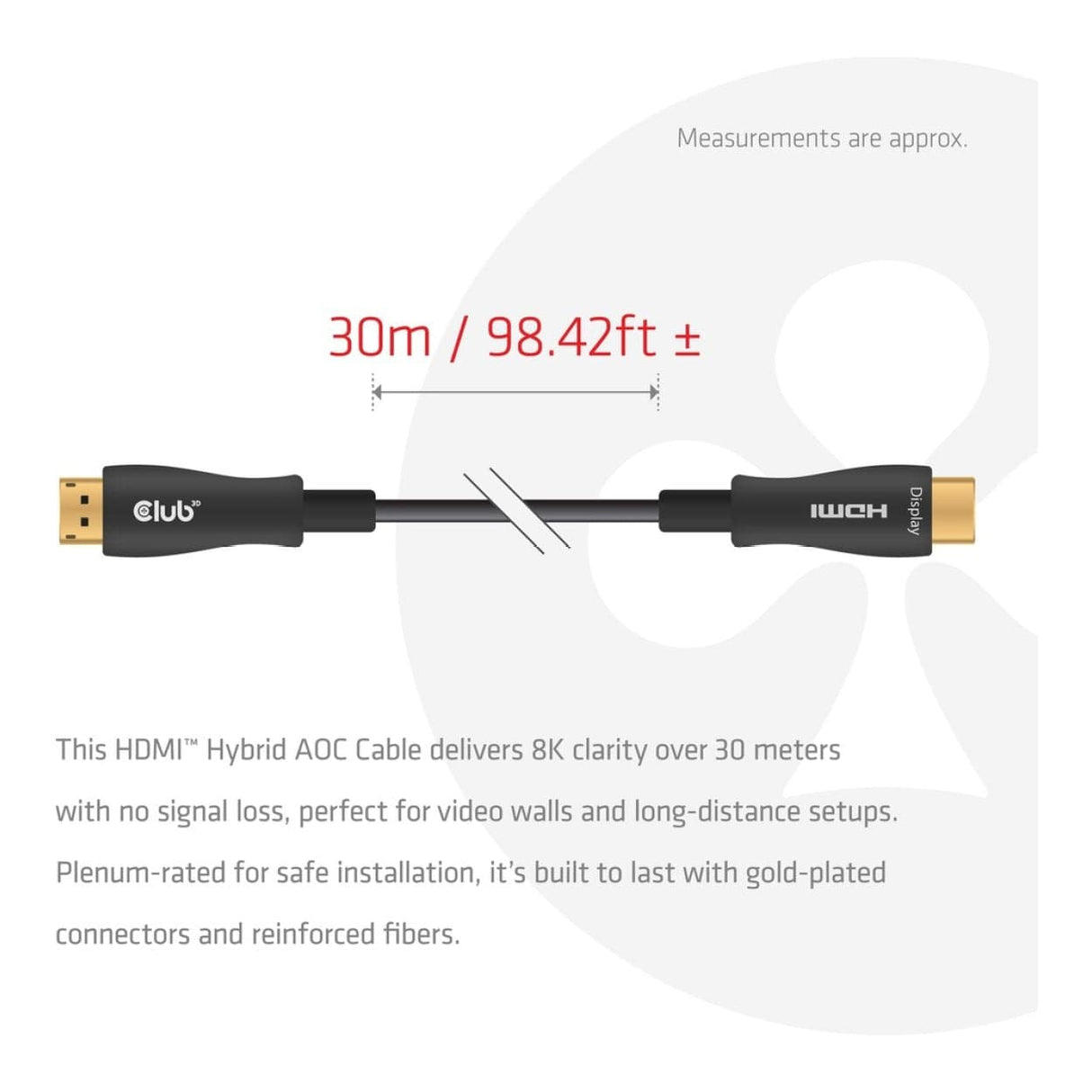 Club 3D 30m 8K 60HZ/4K 120HZ HDMI Hybrid AOC Cable Black CAC-1392