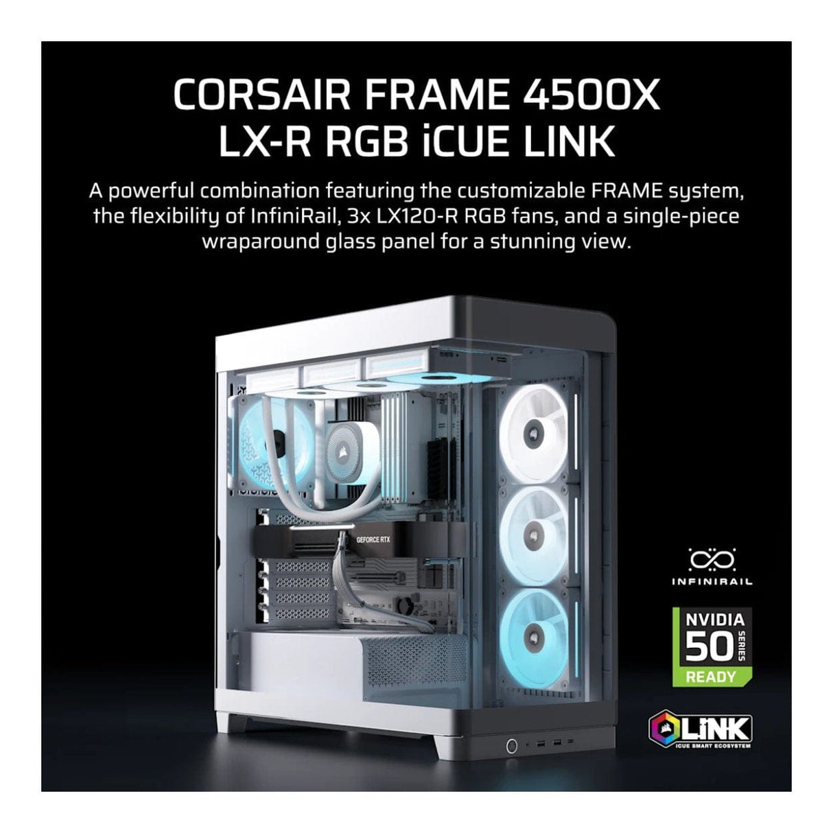 Corsair FRAME 4500X LX-R RGB iCUE LINK Panoramic Glass Mid-Tower PC Case - White CC-9011317-WW