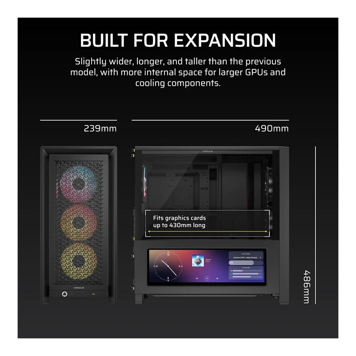 Corsair FRAME 4000D LCD RS ARGB Premium Mid-Tower PC Case Black CC-9011326-WW
