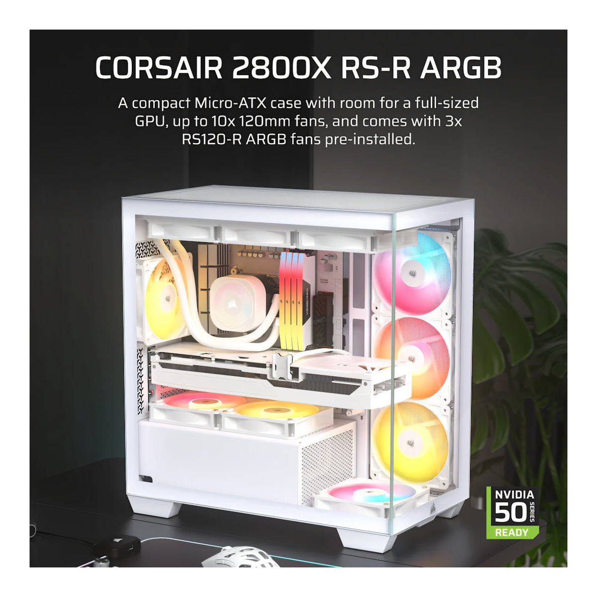 Corsair 2800X RS-R ARGB Micro-ATX PC Case - White CC-9011348-WW