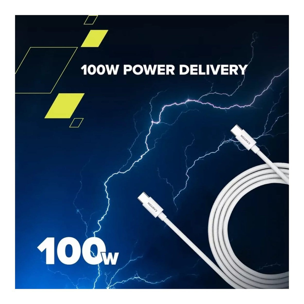 Canyon 100W Type-C Male to Male Braided Cable 2m White CND-CC100AB20W