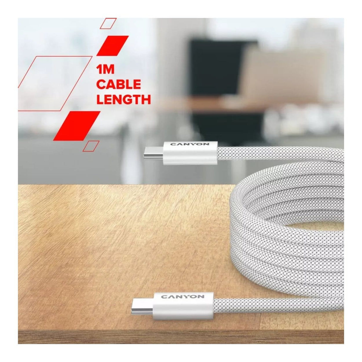 Canyon OnWire 60MG Type-C Male to Male Braided Cable 1m Light Grey CND-CCMG60AB15LG