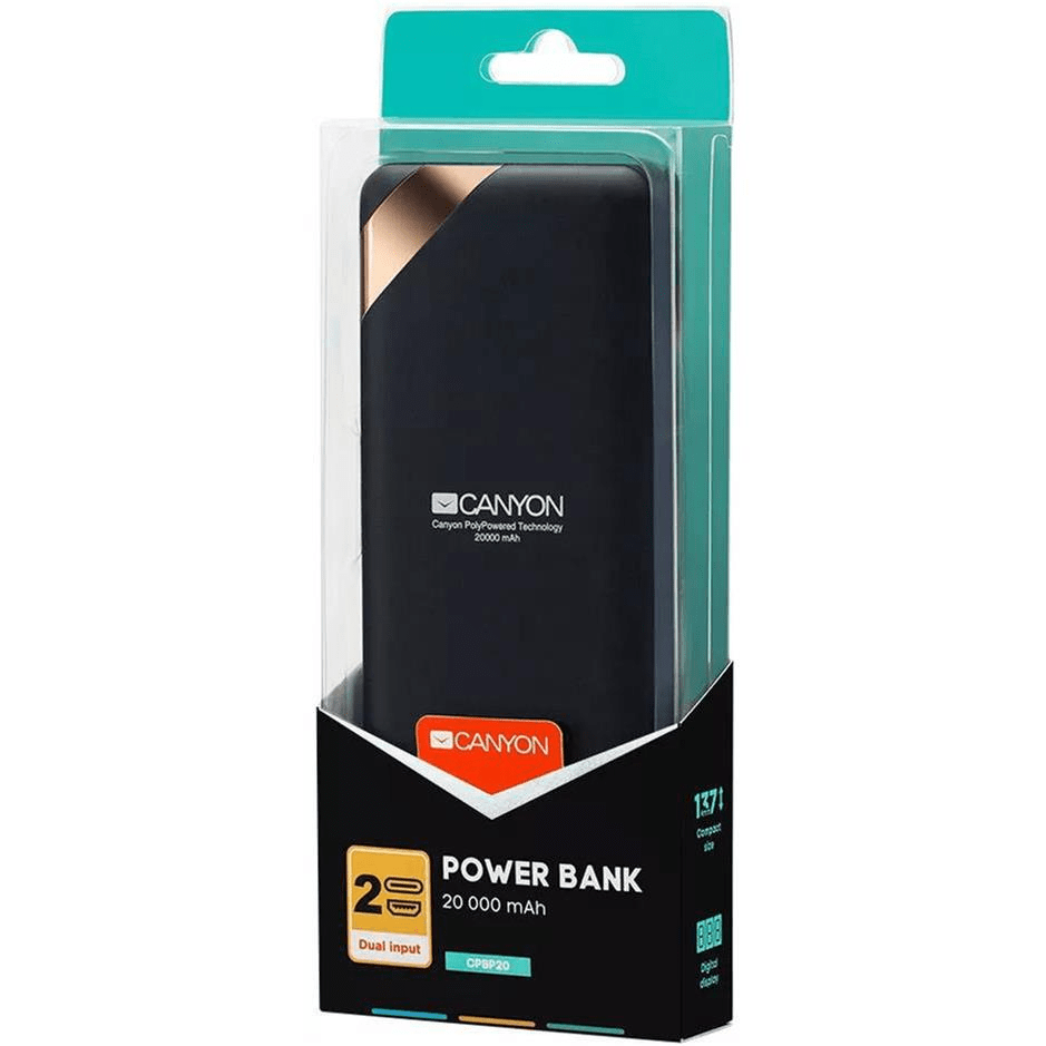 Canyon Lithium Polymer 20000mAh Powerbank Black CNE-CPBP20B