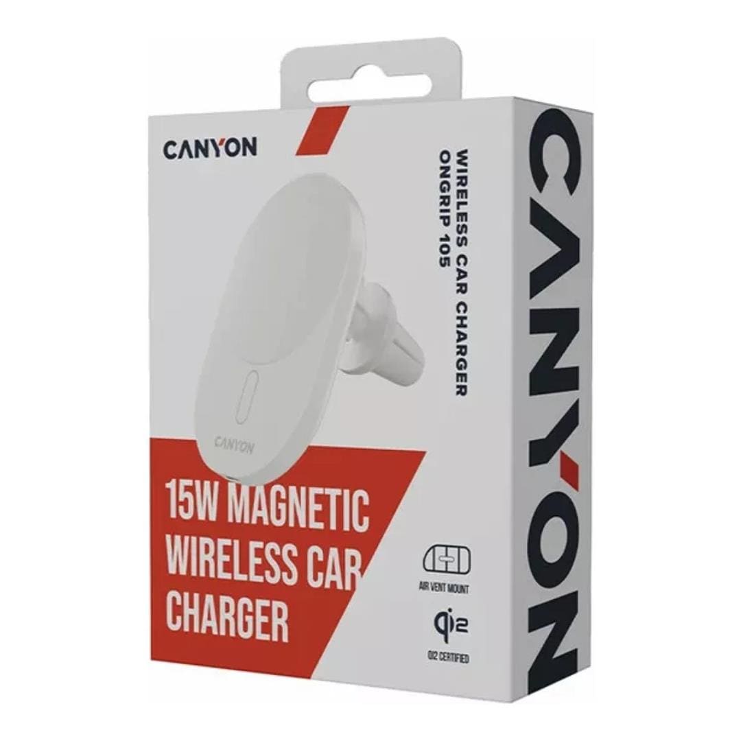 Canyon OnGrip 105 15W Qi2 Wireless Car Charger White CNS-CCH105W