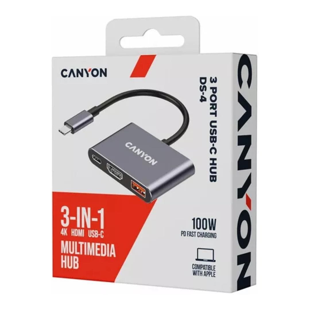 Canyon DS-4 3-in-1 Type-C Hub Grey CNS-TDS4