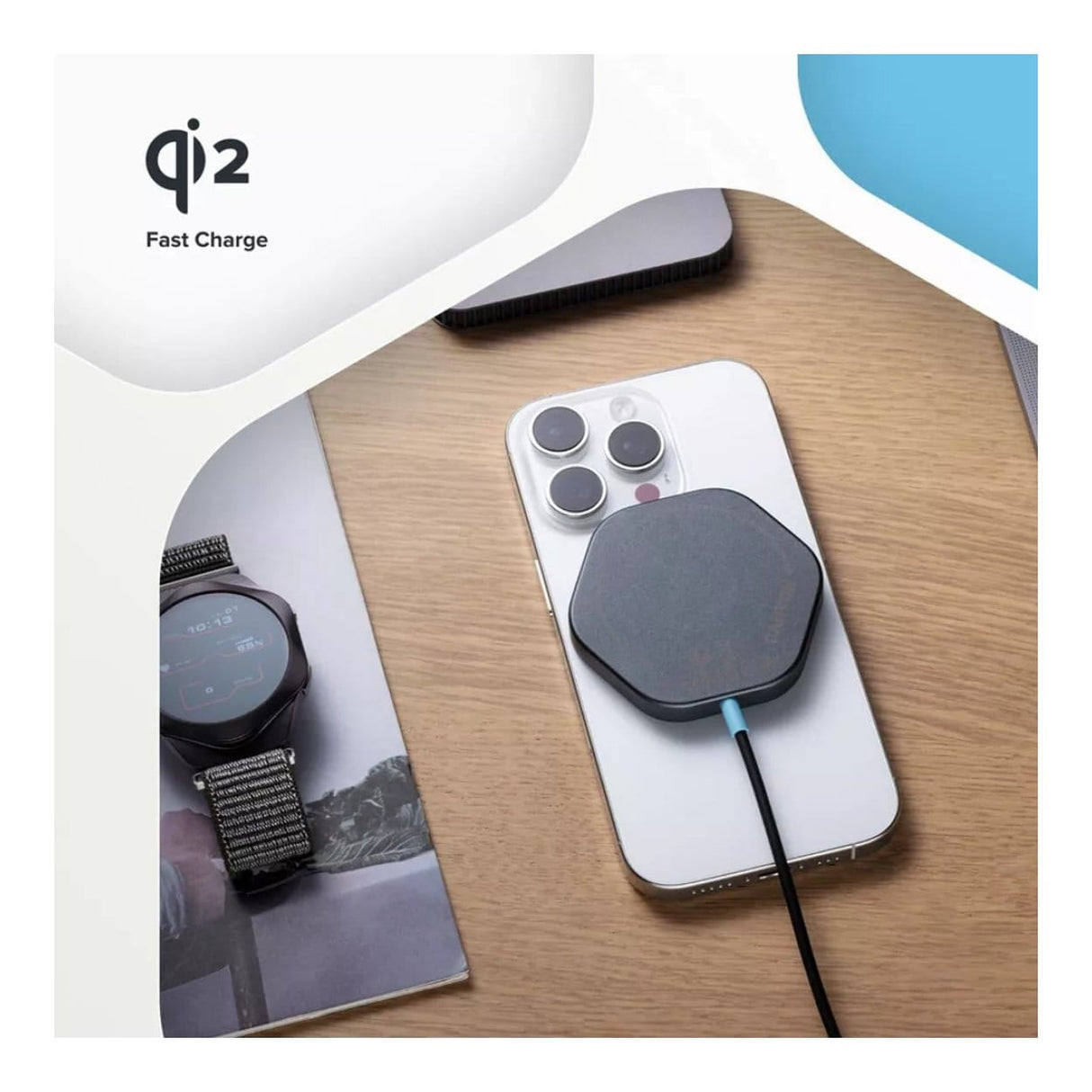 Canyon Hexagon 110 15W Qi2 Wireless Charging Pad Dark Grey CNS-WCS110