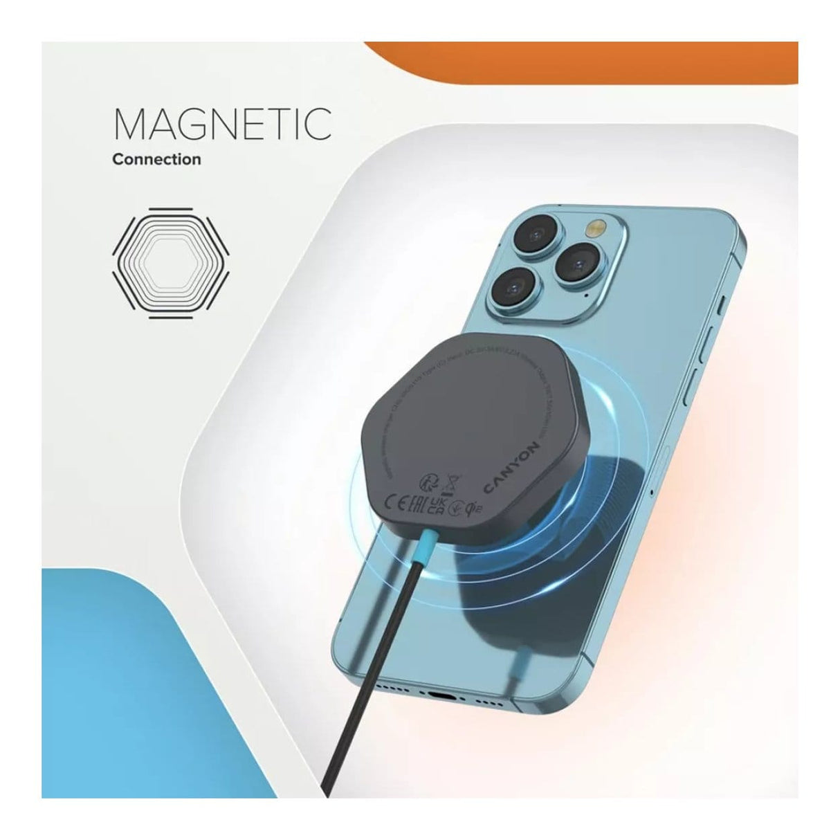 Canyon Hexagon 110 15W Qi2 Wireless Charging Pad Dark Grey CNS-WCS110