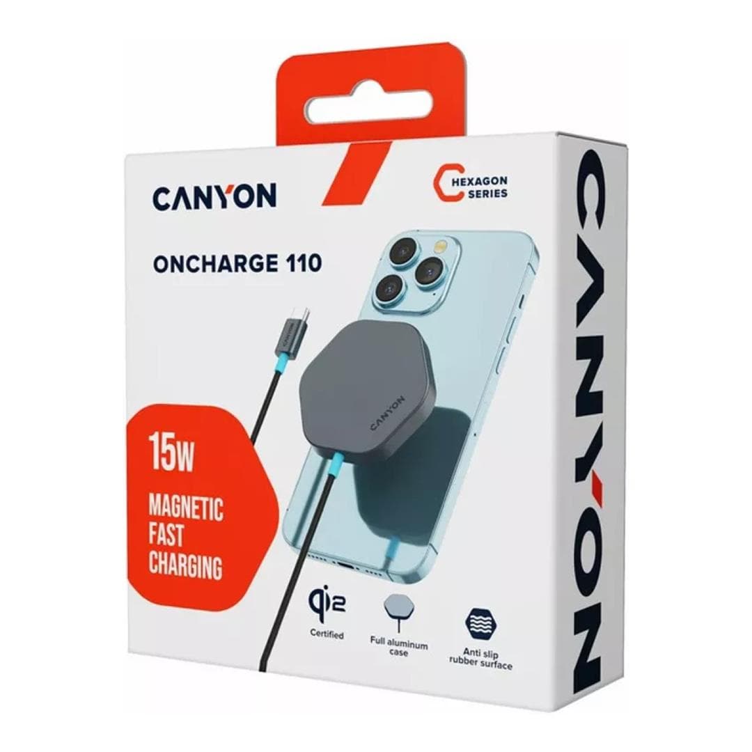 Canyon Hexagon 110 15W Qi2 Wireless Charging Pad Dark Grey CNS-WCS110